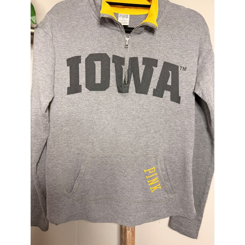 PINK Victoria's Secret Iowa Hawkeyes Quarter Zip Pullover Gray Yellow Medium - Picture 3 of 7